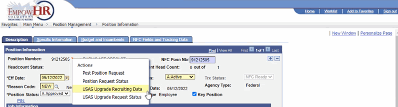 Figure 49: Position Information Page - Description Tab